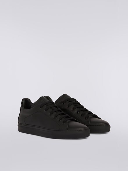 Leather trainers with slub insert, Black    - OC23WY00BL007US91GL