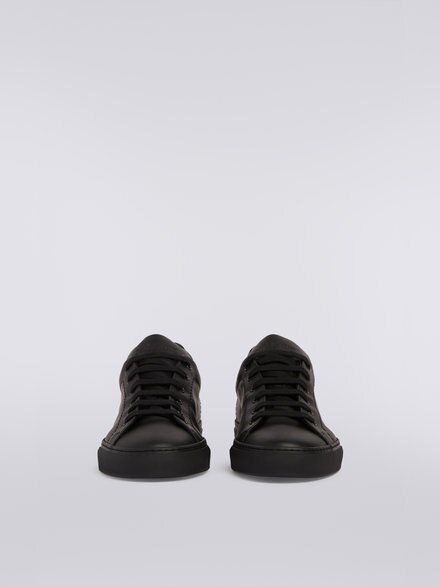 Leather trainers with slub insert, Black    - OC23WY00BL007US91GL