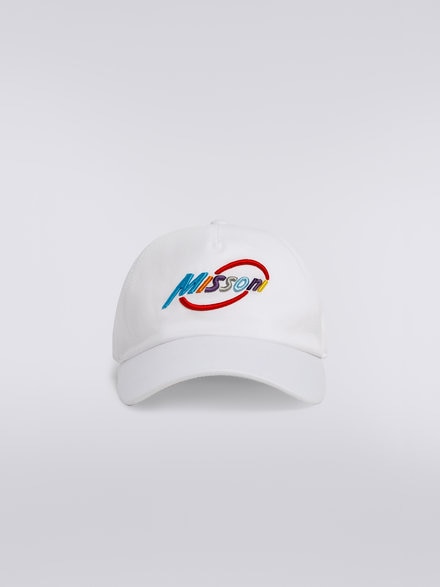 Chapeau avec visière en coton et imprimé logo multicolore, Blanc  - OS23SS07BW00ODS0180
