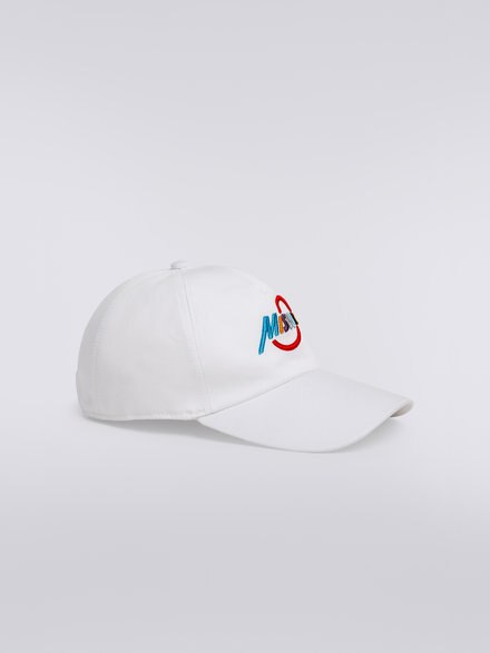 Gorra con visera de algodón con inscripción de logotipo multicolor, Blanco  - OS23SS07BW00ODS0180