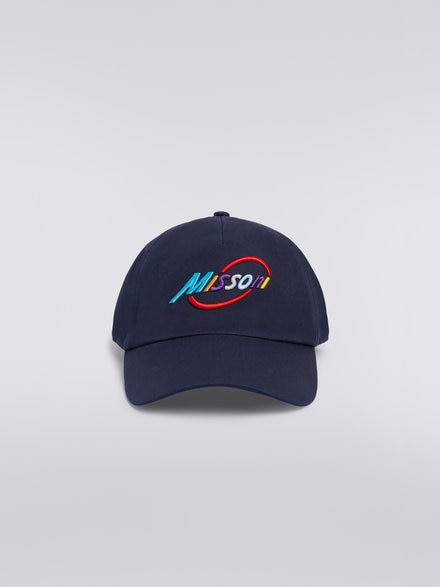 Chapeau avec visière en coton et imprimé logo multicolore, Bleu - OS23SS07BW00ODS72AS