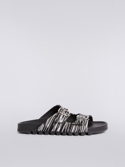 Sandals with double strap in slub fabric, White, Black & Grey - OS23SY01BR00KHS91D7