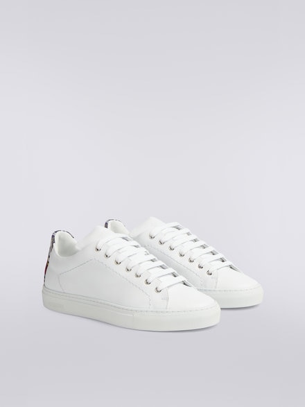 Leather trainers with chevron knit details, White  - OS23SY02BL007USM8MU