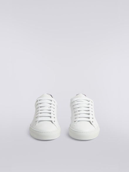 Leather trainers with chevron knit details, White  - OS23SY02BL007USM8MU