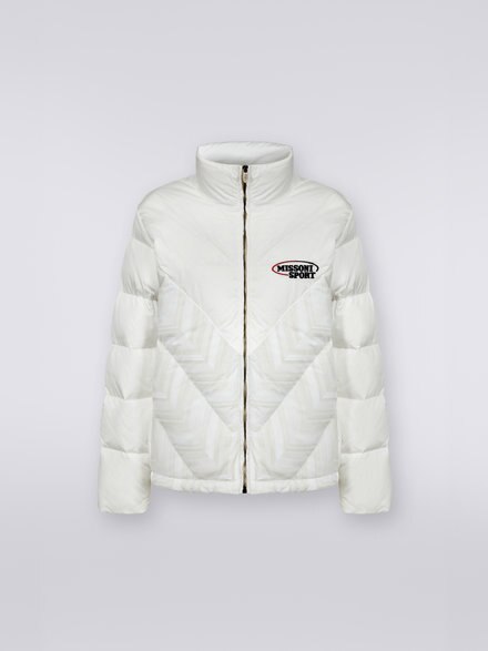 Quilted jacket with chevron inserts and logo, White  - SS23WC08BW00OWS0197