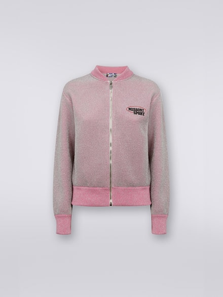 Cotton and viscose zipped sweatshirt with lurex and logo , Pink   - SS23WN04BK027YSM91Y