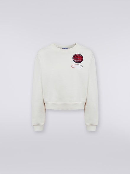 Cotton crew-neck sweatshirt with knitted insert and logo , White  - SS23WW00BJ00H0S0195