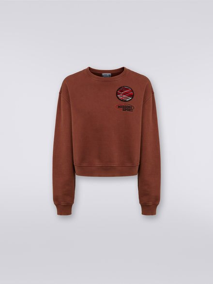 Cotton crew-neck sweatshirt with knitted insert and logo , Rust - SS23WW00BJ00H0S80B7