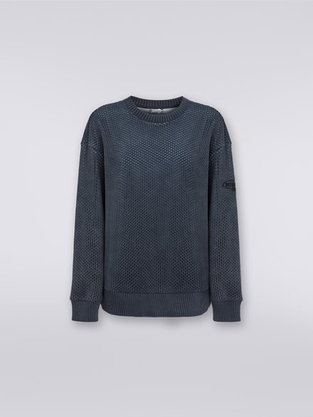 Cotton mesh crew-neck sweatshirt with logo , Navy Blue  - SS23WW01BJ00H1S72BO