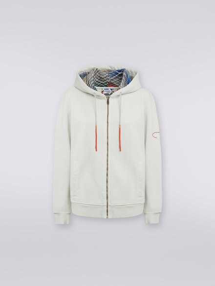 Cotton hoodie with knitted insert, White  - SS23WW02BJ00H0S0195