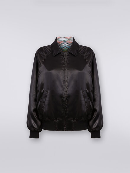 Reversible bomber jacket in satin knit with lurex, Black    - SS24SC01BW00R7S91J4