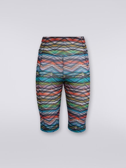 Shorts aus elastischem, bedrucktem Nylon, Mehrfarbig  - SS24SI0EBJ00IWSM9AA