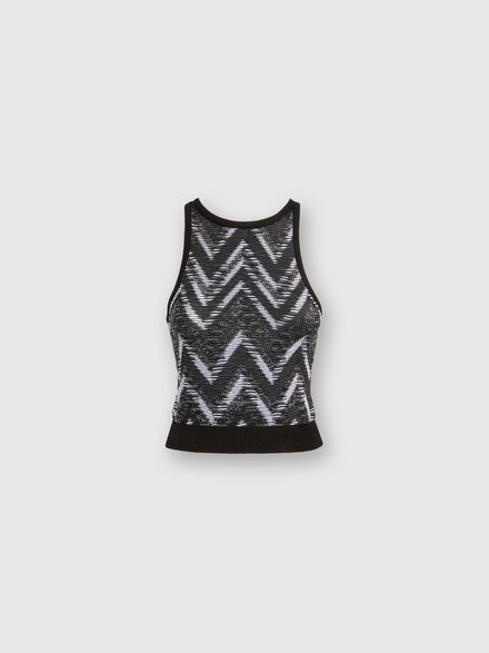 Chevron knit top with logo, Black & White - SS24SK03BK034CS91J9