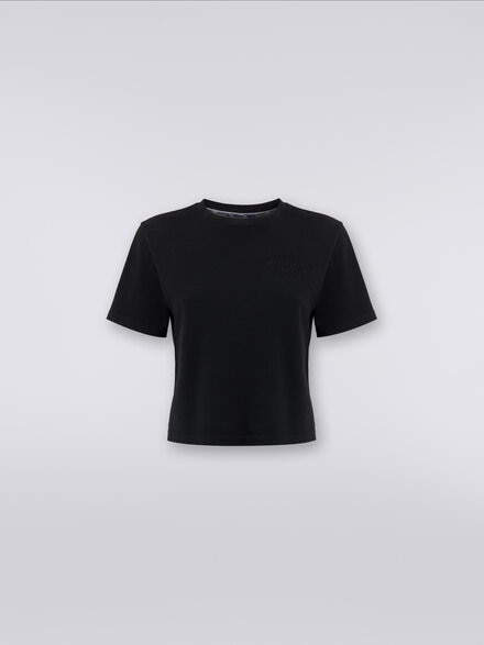 Crew-neck crop T-shirt in cotton with logo, Black    - SS24SL00BJ00GYS91J4