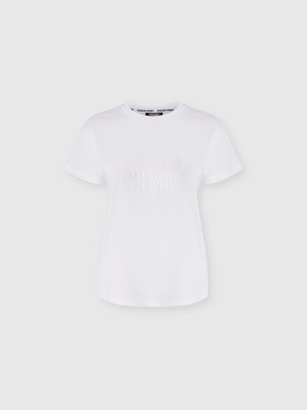 T-shirt à col rond en coton avec logo, Blanc  - SS24SL01BJ00GYS01BL