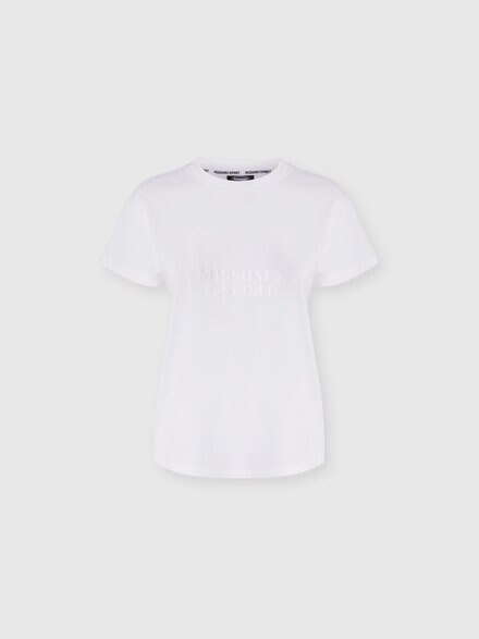 T-shirt girocollo in cotone con logo, Bianco  - SS24SL01BJ00GYS01BL