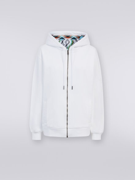 Cardigan in cotton fleece with knitted lined hood, White  - SS24SW00BJ00H0S01BL
