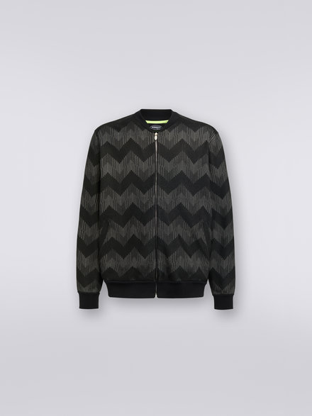 Cotton blend zigzag bomber jacket in collaboration with Mike Maignan, Black & White - TS23SC04BK031NS91IB