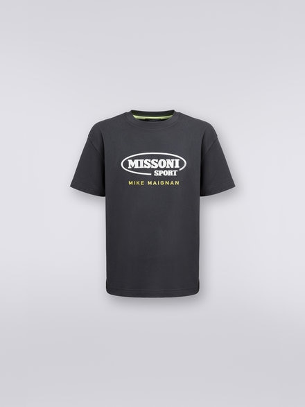 T-shirt en coton à col ras du cou avec logo en collaboration avec Mike Maignan, Gris - TS23SL01BJ00HWS91HR