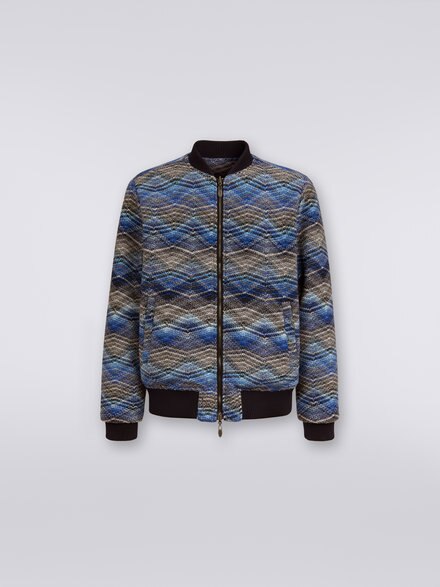 Wool blend bomber jacket with zigzag pattern, Blue - TS23WC04BC003QS72BG