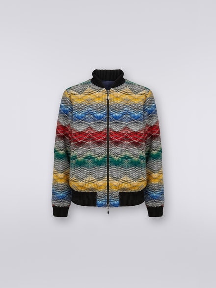 Wool blend bomber jacket with zigzag pattern, Multicoloured  - TS23WC04BC003QSM8X4