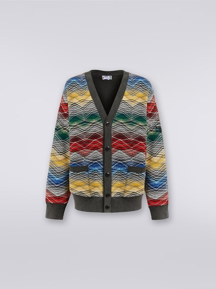 Wool blend cardigan with zigzag pattern, Multicoloured  - TS23WM00BC003NSM91D