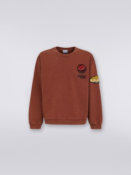 Cotton fleece crew-neck pullover with knitted insert, Rust - TS23WW01BJ00H0S80B7