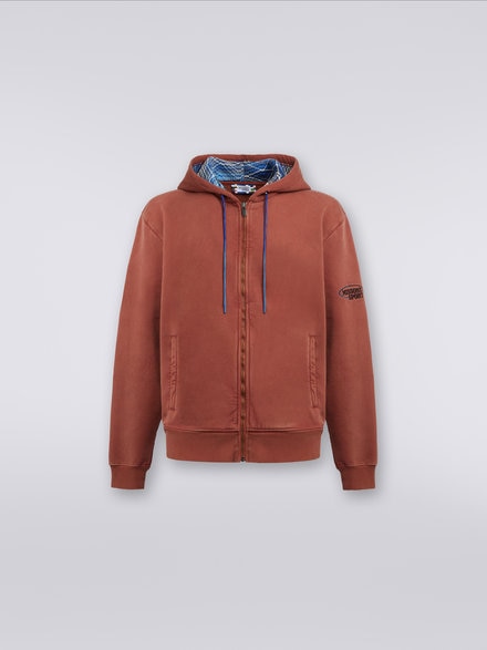 Cotton sweatshirt with hood and zip, Rust - TS23WW03BJ00H0S80B7