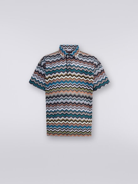 Polo shirt in zigzag cotton and viscose knit, Multicoloured  - TS24S201BR00UUSM9AX