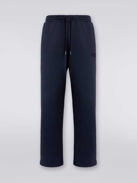 Trousers in cotton fleece with logo, Navy Blue  - TS24SI00BJ00H0S72EU