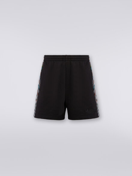 Shorts in fleece with logo and knitted side bands, Black    - TS24SI01BJ00JVS91J4