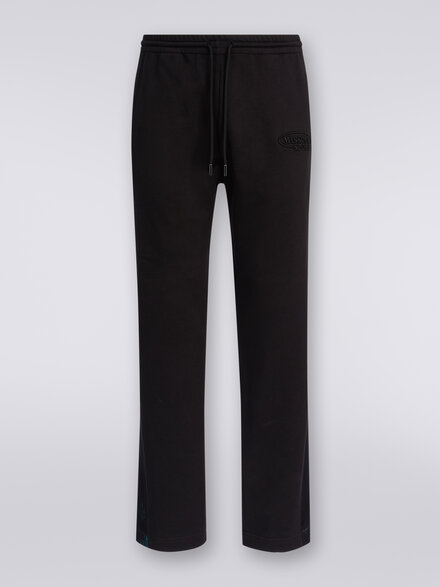 Trousers in fleece with logo and knitted side bands, Black    - TS24SI03BJ00INS91J4