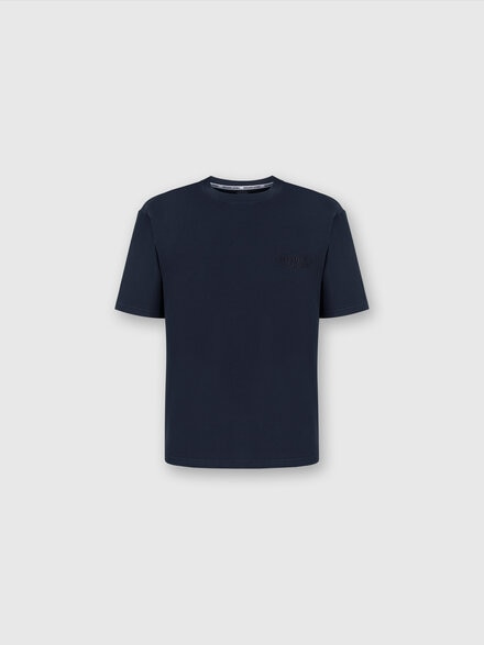 T-shirt à col rond en coton avec logo, Bleu Marine  - TS24SL00BJ00GYS72EU