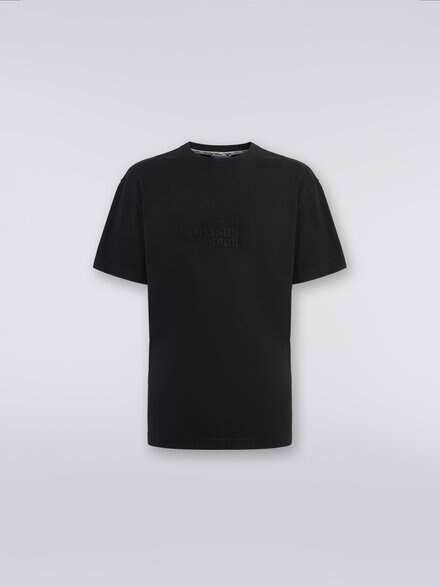 Tシャツ ラウンドネック コットン ロゴ入り, ブラック    - TS24SL05BJ00GYS91J4