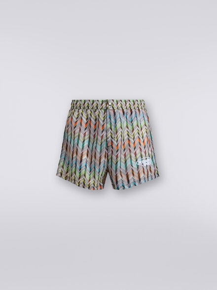 Swimming trunks in nylon with logo print, Multicoloured  - TS24SP00BW00RWS01BK