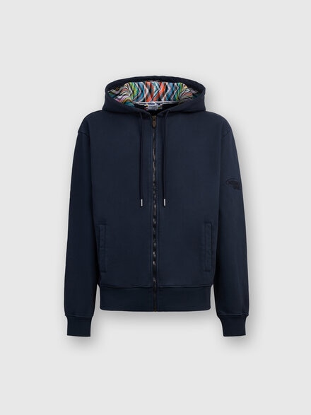 Cardigan in cotton fleece with knitted lined hood, Navy Blue  - TS24SW00BJ00H0S72EU