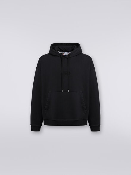 Hooded sweatshirt in cotton with logo, Black    - TS24SW02BJ00H0S91J4