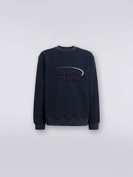 Crew-neck sweatshirt in brushed cotton with large embroidered logo, Navy Blue  - TS24SW07BJ00IPS72EU