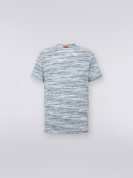 Slub cotton crew-neck T-shirt, White, Black & Light Blue - UC22SL01BJ0001F0026