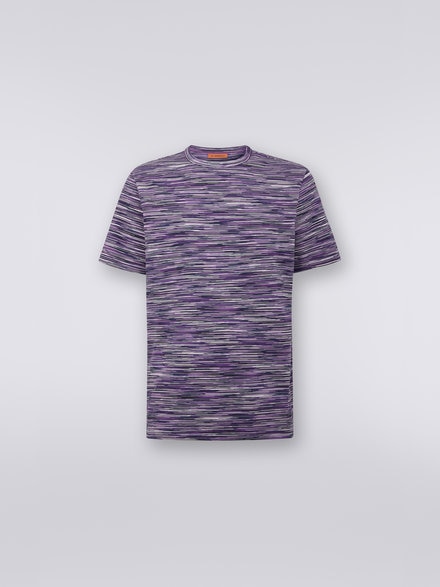 Slub cotton crew-neck T-shirt, White, Black & Purple - UC22SL01BJ0001F500P