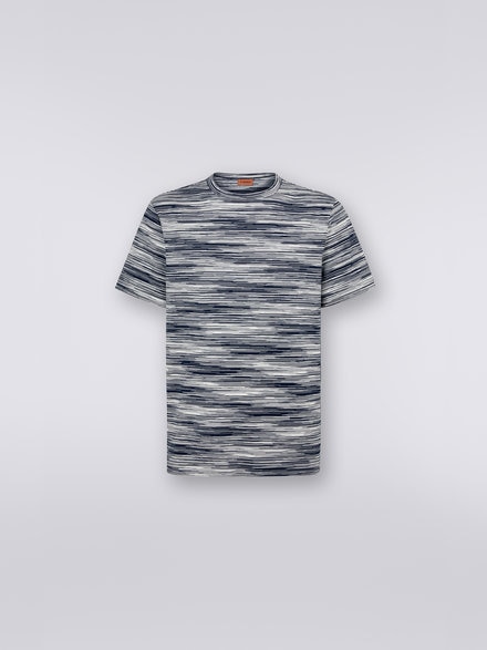 Slub cotton crew-neck T-shirt, White, Black & Navy Blue - UC22SL01BJ0001F703I