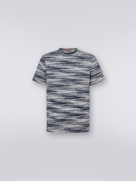 Rundhals-T-Shirt aus Baumwolle in Flammgarnoptik, Wei&szlig;, Schwarz & Marineblau - UC22SL01BJ0001F703I