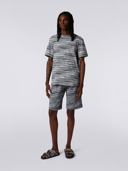 Rundhals-T-Shirt aus Baumwolle in Flammgarnoptik, Wei&szlig;, Schwarz & Marineblau - UC22SL01BJ0001F703I