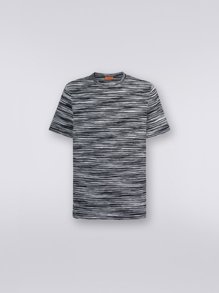 T-shirt à col ras du cou en coton flammé, Noir & Blanc - UC22SL01BJ0001F901B