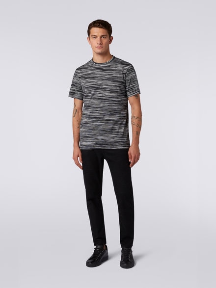 Rundhals-T-Shirt aus Baumwolle in Flammgarnoptik, Wei&szlig; & Schwarz - UC22SL01BJ0001F901B