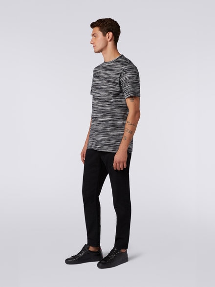 Rundhals-T-Shirt aus Baumwolle in Flammgarnoptik, Wei&szlig; & Schwarz - UC22SL01BJ0001F901B