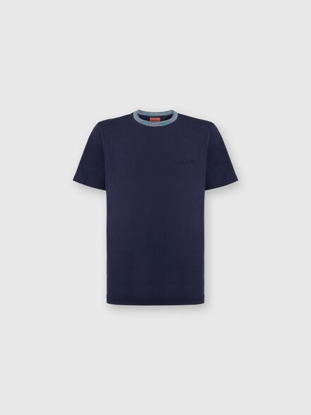 Crew-neck cotton T-shirt with contrasting detail and logo lettering, Blue & Multicoloured  - UC22SL01BJ0002S72G3