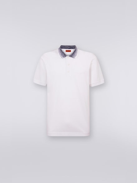 Cotton polo shirt with slub collar and logo lettering, White  - UC22W200BJ0019S00K5