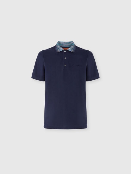 Cotton polo shirt with slub collar and logo lettering, Blue & Multicoloured  - UC22W200BJ0019S72G3