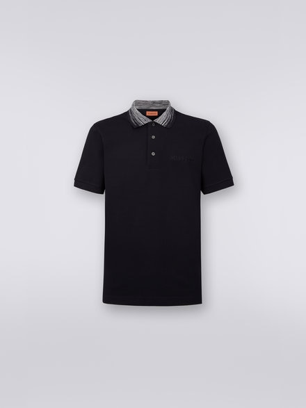 Cotton polo shirt with slub collar and logo lettering, Black    - UC22W200BJ0019S90NC